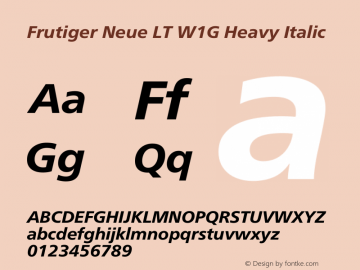 Frutiger Neue LT W1G Heavy Italic Version 1.00 Font Sample