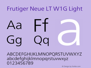 Frutiger Neue LT W1G Light Version 1.00 Font Sample