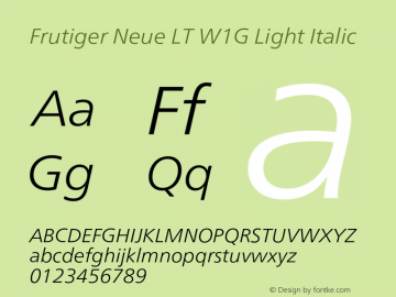 FrutigerNeueLTW1G-LightIt Version 2.100 Font Sample