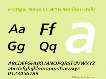 FrutigerNeueLTW1G-MediumIt Version 2.100 Font Sample