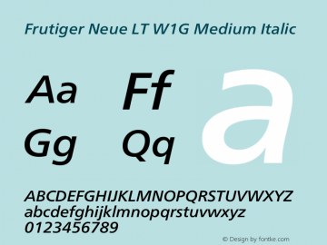 Frutiger Neue LT W1G Medium Italic Version 1.00 Font Sample