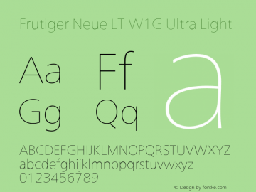 FrutigerNeueLTW1G-UltLt Version 2.100 Font Sample