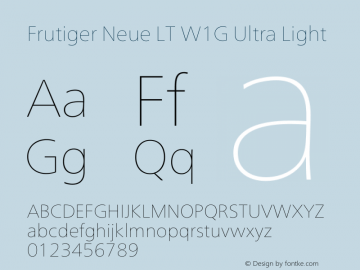 Frutiger Neue LT W1G Ultra Light Version 1.00 Font Sample