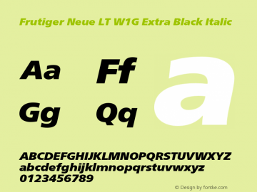 FrutigerNeueLTW1G-XBlackIt Version 2.100 Font Sample