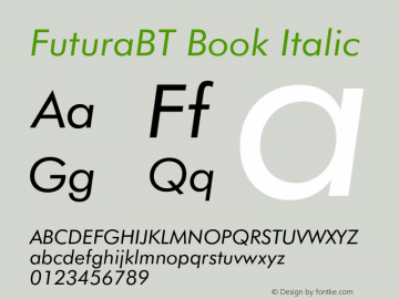 FuturaBT Book Italic Version 3.10, build 19, s3图片样张