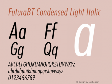 FuturaBT Cond Light Italic Version 3.10, build 16, s3图片样张