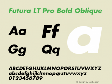 Futura LT Pro Book Bold Italic Version 1.00 Build 1000 Font Sample