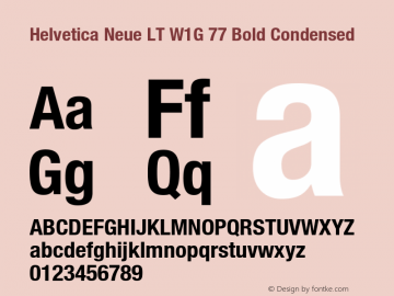 HelveticaNeueLT W1G 57 Cn Bold Version 1.00 Build 1000 Font Sample