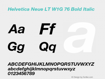 HelveticaNeueLTW1G-BdIt Version 3.000 Build 1000 Font Sample