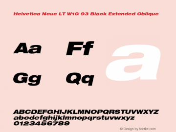 HelveticaNeueLTW1G-BlkExO Version 2.000 Build 1000 Font Sample