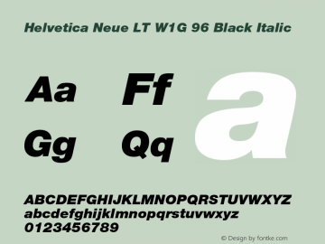 Helvetica Neue LT W1G 96 Black Italic Version 4.00 Build 1000 Font Sample