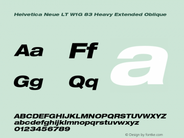 HelveticaNeueLTW1G-HvExO Version 2.000 Build 1000 Font Sample