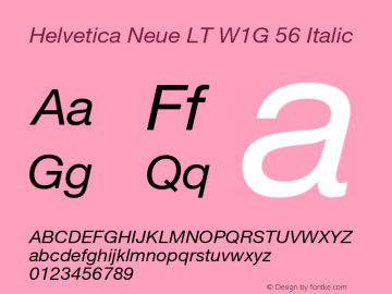 Helvetica Neue LT W1G 56 Italic Version 4.00 Build 1000 Font Sample