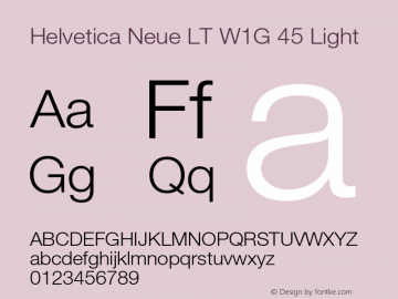 Helvetica Neue LT W1G 45 Light Version 4.00 Build 1000 Font Sample
