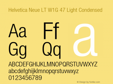 HelveticaNeueLT W1G 47 LtCn Version 1.00 Build 1000 Font Sample
