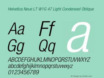 HelveticaNeueLTW1G-LtCnO Version 2.000 Build 1000 Font Sample