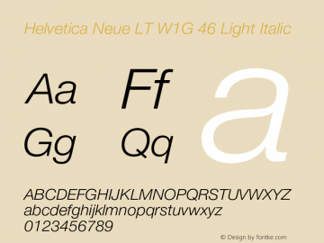 HelveticaNeueLTW1G-LtIt Version 3.000 Build 1000 Font Sample