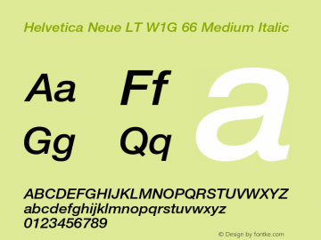 HelveticaNeueLTW1G-MdIt Version 3.000 Build 1000 Font Sample