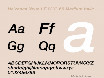 Helvetica Neue LT W1G 66 Medium Italic Version 4.00 Build 1000 Font Sample
