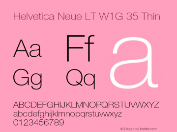 Helvetica Neue LT W1G 35 Thin Version 4.00 Build 1000 Font Sample