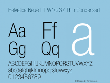 HelveticaNeueLTW1G-ThCn Version 2.000 Build 1000 Font Sample