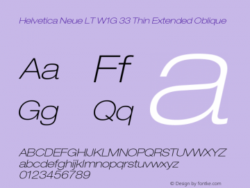 HelveticaNeueLT W1G 33 ThEx Italic Version 2.000 Build 1000 Font Sample