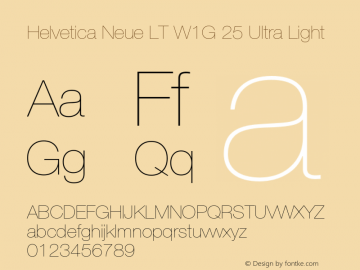 Helvetica Neue LT W1G 25 Ultra Light Version 3.00 Build 1000 Font Sample