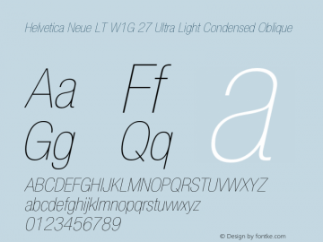 HelveticaNeueLTW1G-UltLtCnO Version 1.000 Build 1000 Font Sample