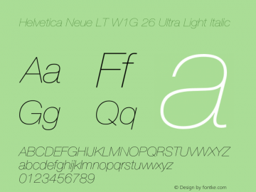 HelveticaNeueLTW1G-UltLtIt Version 3.000 Build 1000 Font Sample