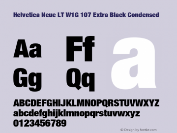 HelveticaNeueLT W1G 107 XBlkCn Version 1.00 Build 1000 Font Sample