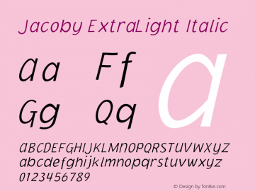 Jacoby ExtraLight Italic Version 1.00图片样张