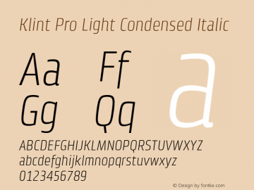 Klint Pro Light Condensed Italic Version 1.00图片样张