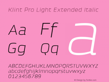 Klint Pro Light Extended Italic Version 1.00图片样张