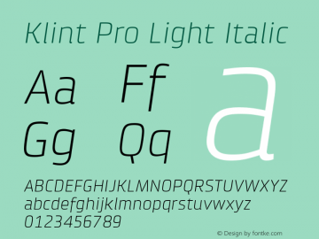 Klint Pro Light Italic Version 1.00图片样张