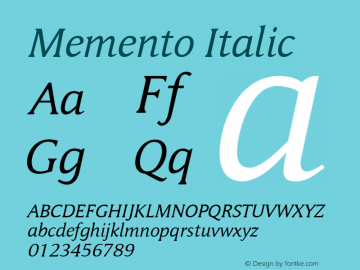 Memento Italic Version 1.00 Font Sample