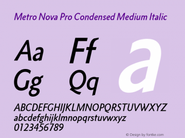Metro Nova Pro Cond Medium It Version 1.100 Font Sample