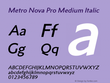 Metro Nova Pro Medium Italic Version 1.100 Font Sample
