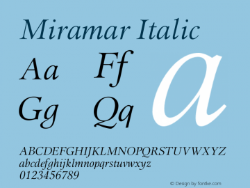 Miramar Italic Version 1.00 Font Sample