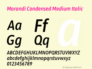 Morandi Cond Medium Italic Version 1.20, build 14, gb1060, s3 Font Sample