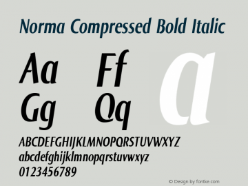 Norma Compressed Bold Italic Version 2.00, build 3, s3 Font Sample