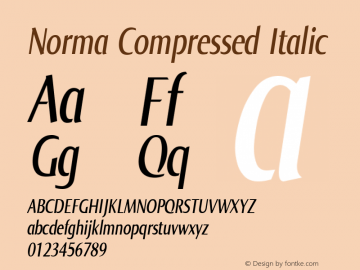 Norma Compressed Italic Version 2.00, build 3, s3 Font Sample