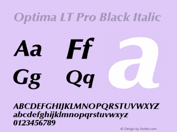 Optima LT Pro Black Italic Version 1.00 Build 1000 Font Sample