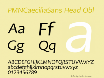 PMNCaeciliaSans Head Obl Version 1.00 Font Sample