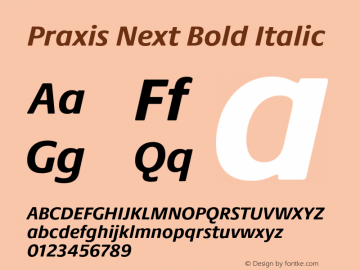 Praxis Next Bold Italic Version 1.00, build 6, g2.4.3 b983, s3 Font Sample