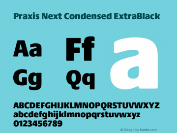 Praxis Next Cn ExtraBlack Version 1.00, build 6, g2.4.3 b983, s3 Font Sample