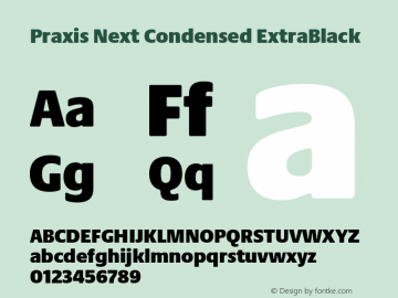 Praxis Next Cn ExtraBlack Version 1.00, build 7, g2.4.3 b983, s3 Font Sample