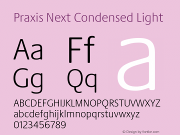 Praxis Next Cn Light Version 1.00, build 7, g2.4.3 b983, s3 Font Sample