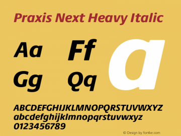 Praxis Next Heavy Italic Version 1.00, build 6, g2.4.3 b983, s3图片样张
