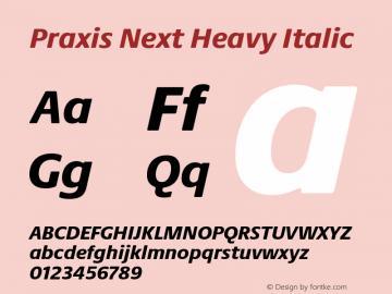 Praxis Next Heavy Italic Version 1.00, build 7, g2.4.3 b983, s3 Font Sample