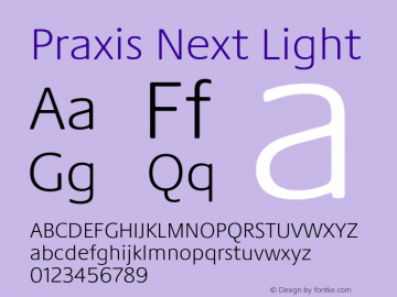 Praxis Next Light Version 1.00, build 6, g2.4.3 b983, s3 Font Sample